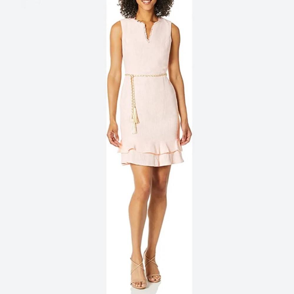 Karl Lagerfeld Paris Women’s Belted Tweed Shift Dress Pink Size 6